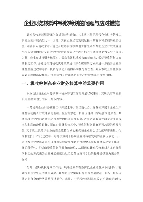 企业财务核算中税收筹划的问题与应对措施