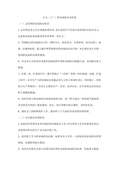 公司(工厂)职业病防治责任制