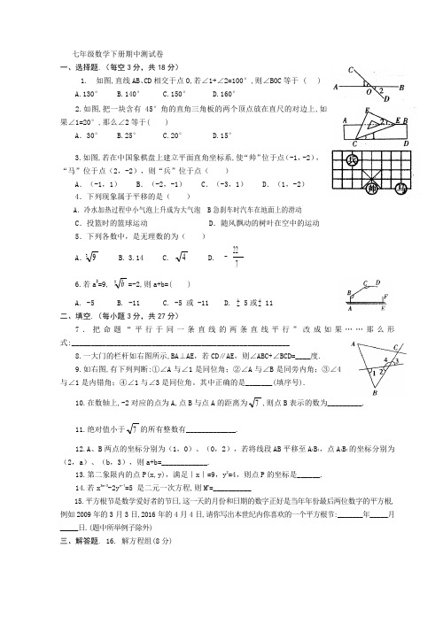 初一数学下册期中考试试题与复习资料