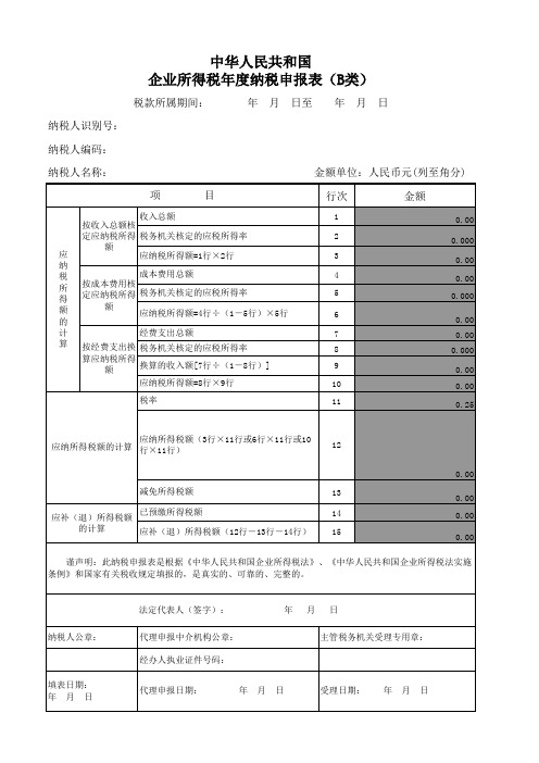 核定征收年度申报表