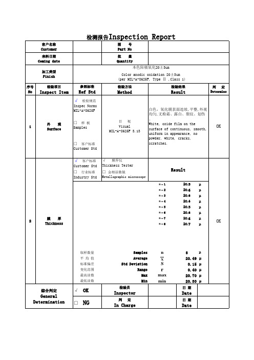 阳极氧化 检测报告