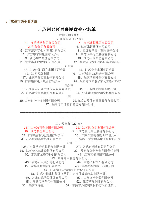 (完整版)苏州百强企业名单