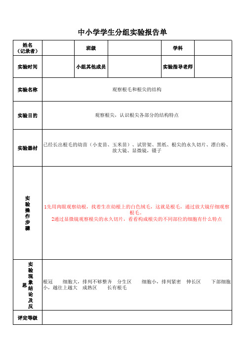 七年级生物上册观察根毛和根尖的结构