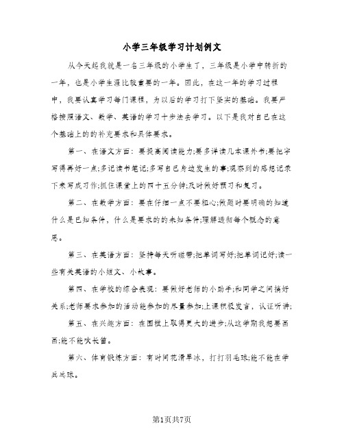 小学三年级学习计划例文(6篇)