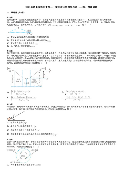 2023届湖南省株洲市高三下学期适应性模拟考试(三模)物理试题 (2)