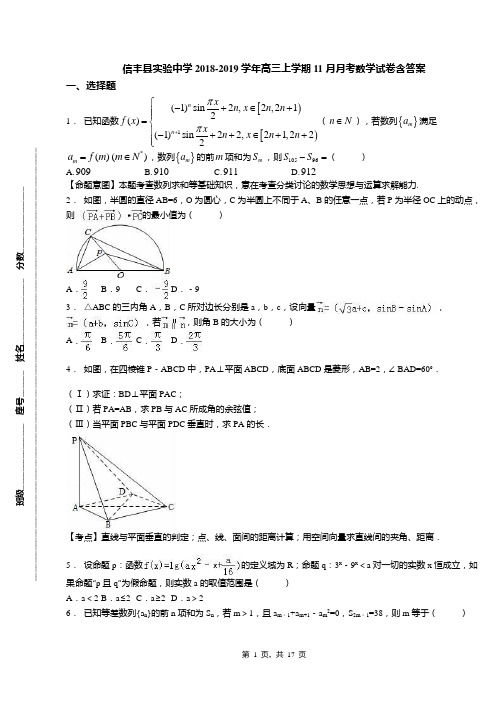 信丰县实验中学2018-2019学年高三上学期11月月考数学试卷含答案