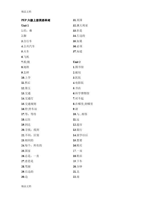 最新PEP小学六年级上册英语单词听写表资料