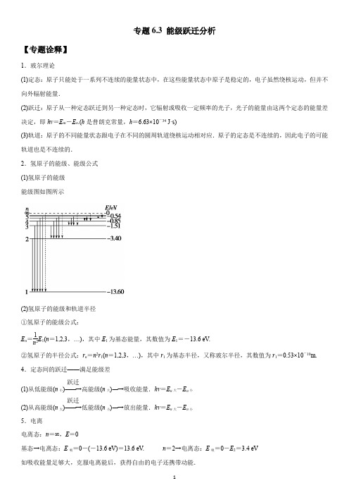 2021年高考物理微专题复习讲义 专题6.3 能级跃迁分析(学生版)