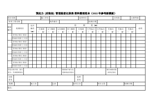 预应力 (后张法) 管道检查记录表-资料整理范本(2022年参考新模板)