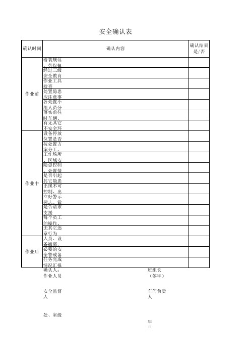 安全确认表