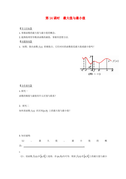 江苏省宿迁市高中数学 第3章 导数及其应用 第14课时 最大值与最小值导学案(无答案)苏教版选修1-1