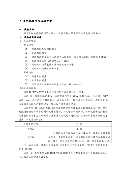 发电机预防性试验方案