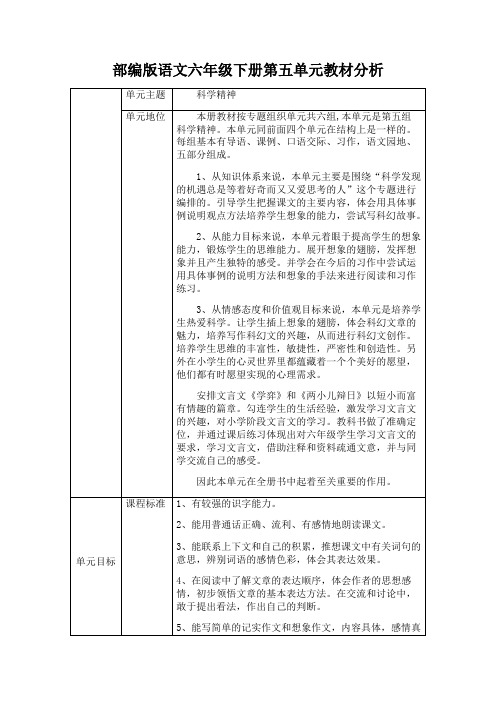 部编版语文六年级下册第五单元教材分析