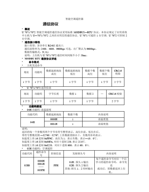 智能空调遥控器通信协议【范本模板】