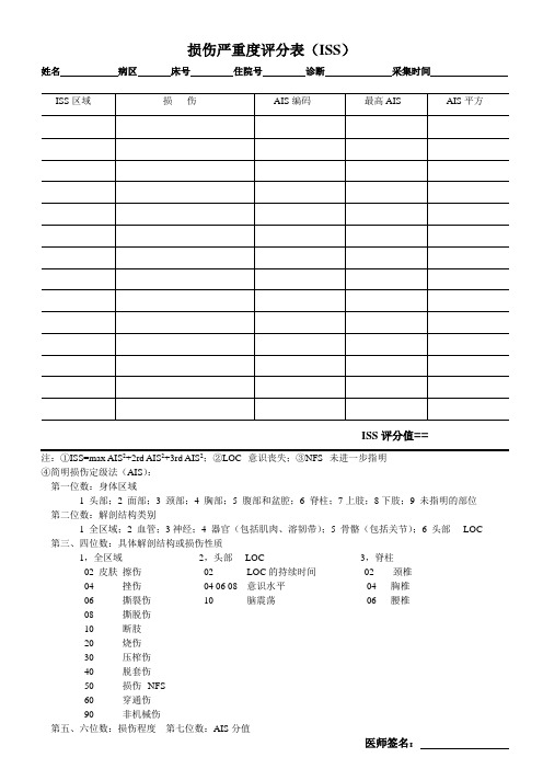 损伤严重度评分表