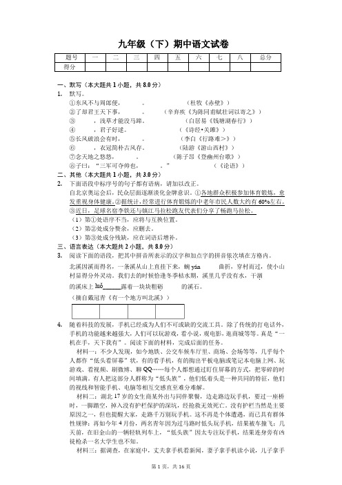 江苏省镇江市 九年级(下)期中语文试卷(含答案)