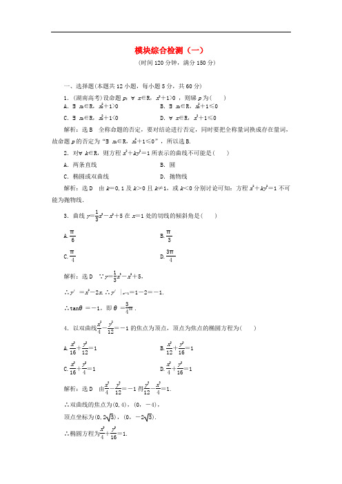 高中数学 模块综合检测(一)新人教A版选修11