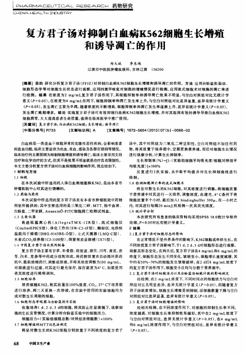 复方君子汤对抑制白血病K562细胞生长增殖和诱导凋亡的作用