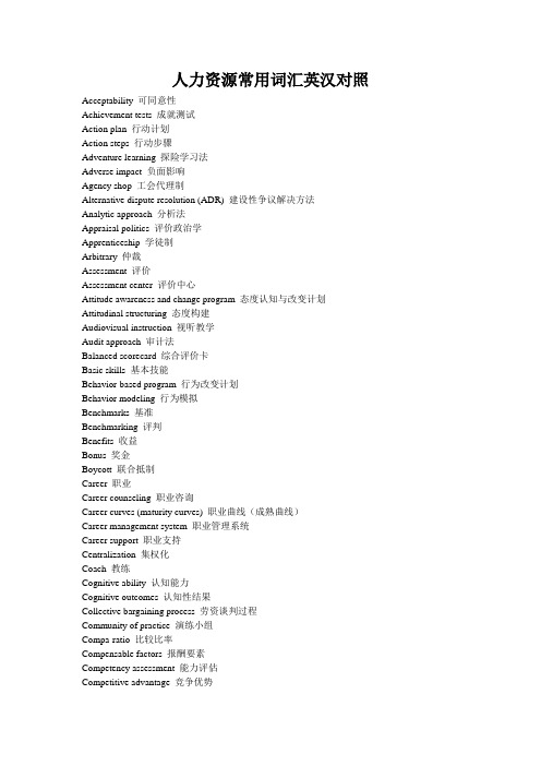 人力资源常用词汇英汉对照