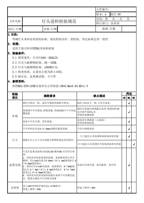 灯头进料检验规范