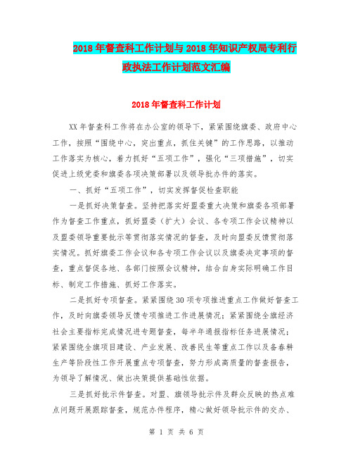 2018年督查科工作计划与2018年知识产权局专利行政执法工作计划范文汇编