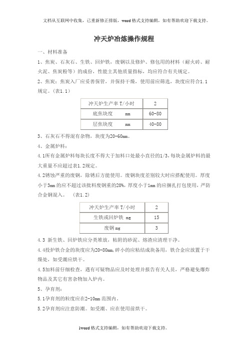 冲天炉冶炼操作规程冶炼规程