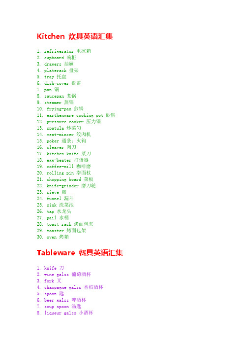 厨房器具词汇
