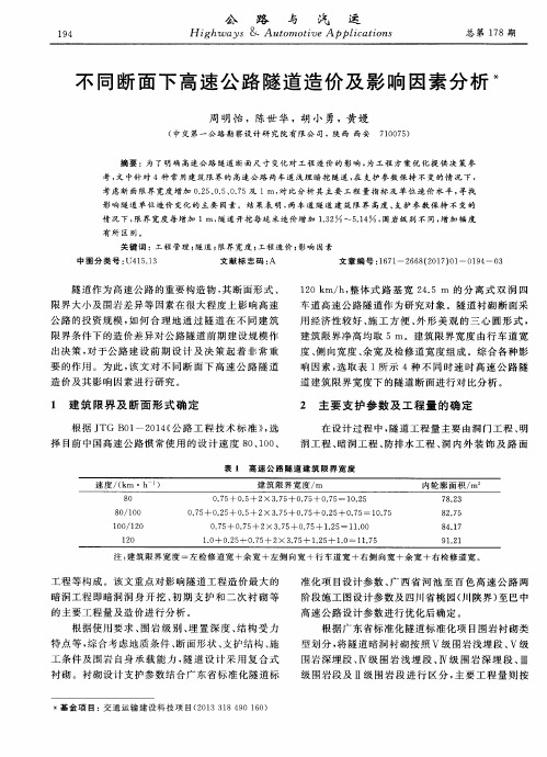 不同断面下高速公路隧道造价及影响因素分析