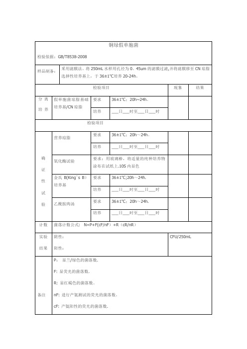 铜绿假单胞菌检验原始记录