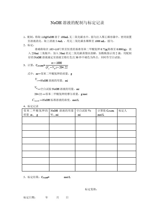 NaOH溶液的配制与标定记录