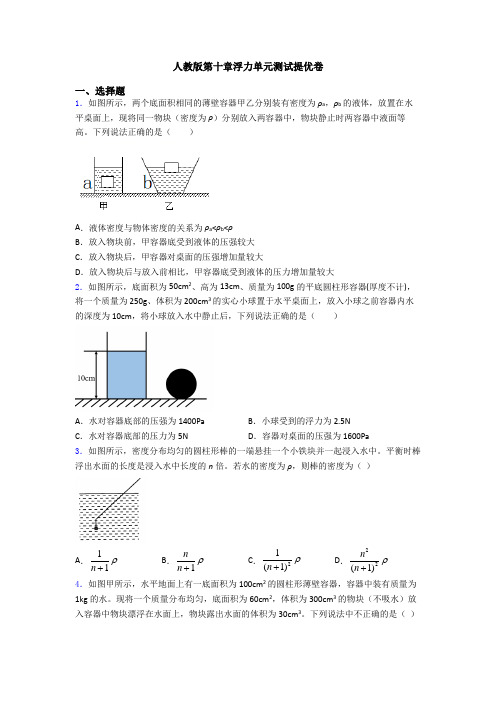 人教版第十章浮力单元测试提优卷