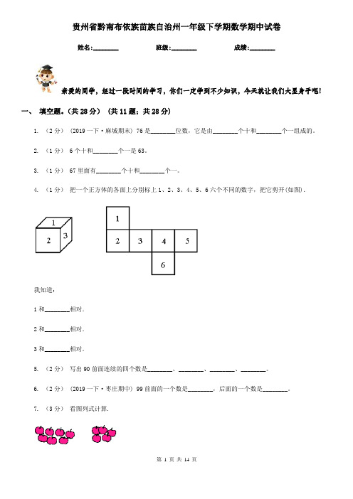 贵州省黔南布依族苗族自治州一年级下学期数学期中试卷