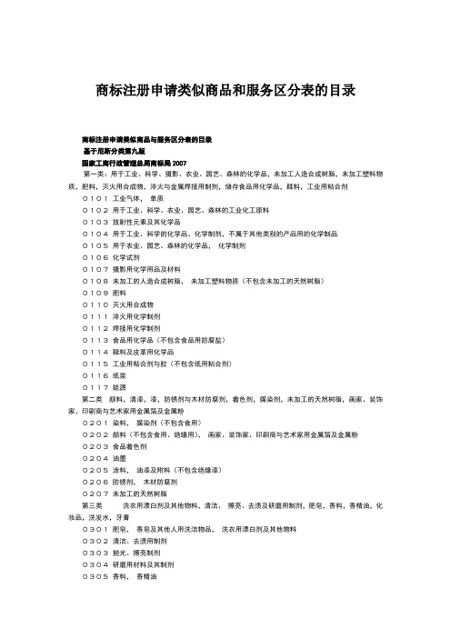 商标注册申请类似商品和服务区分表的目录