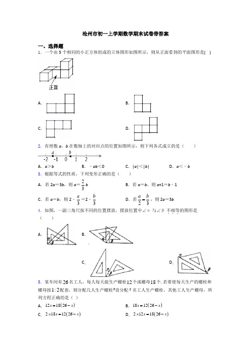 沧州市初一上学期数学期末试卷带答案