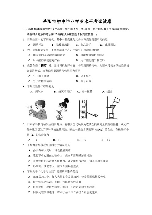 湖南省岳阳市中考化学试卷