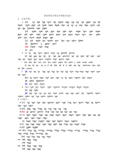 英语常见字母及字母组合发音