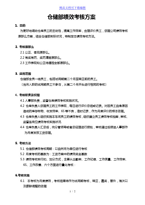 仓储部绩效考核方案