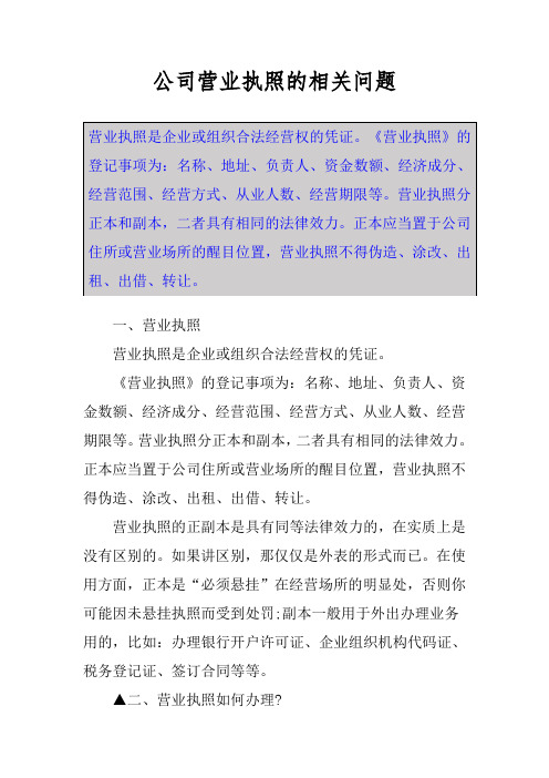 公司营业执照的相关问题