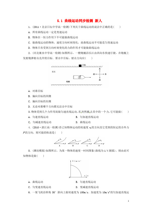 山东省青岛市国开中学高中物理 5.1 曲线运动同步检测 新人教版必修2 - 学生版