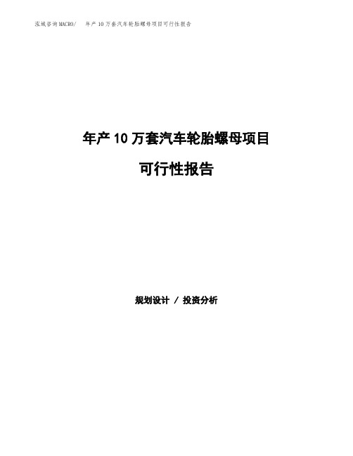 年产10万套汽车轮胎螺母项目可行性报告