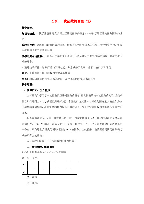 湘教版八年级数学下册：4.3一次函数的图象 优秀教案