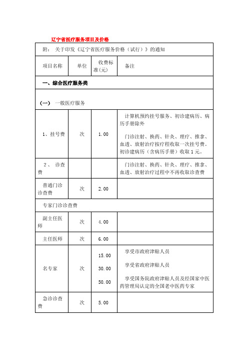 辽宁省医疗收费价格标准 1