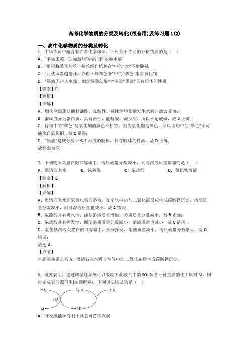 高考化学物质的分类及转化(很有用)及练习题1(2)