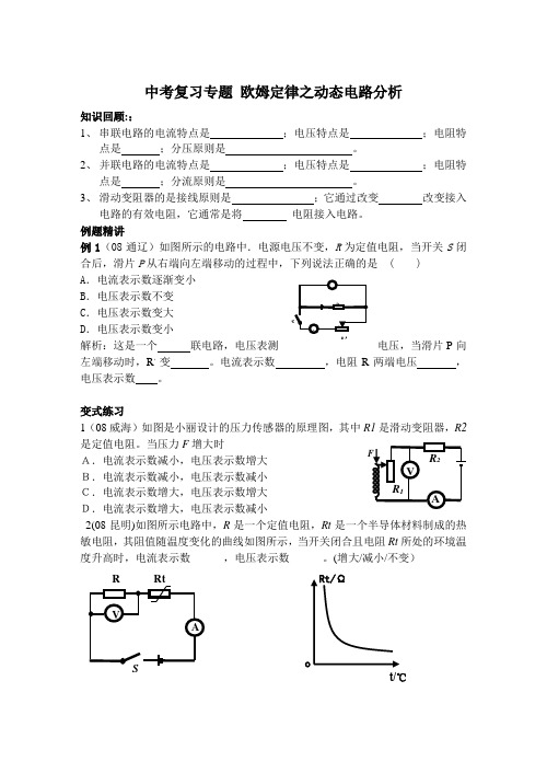 中考复习专题 欧姆定律之电路动态分析