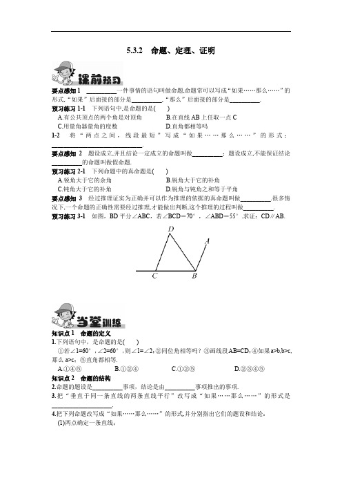 人教版七年级数学下册同步练习5.3.2  命题、定理、证明