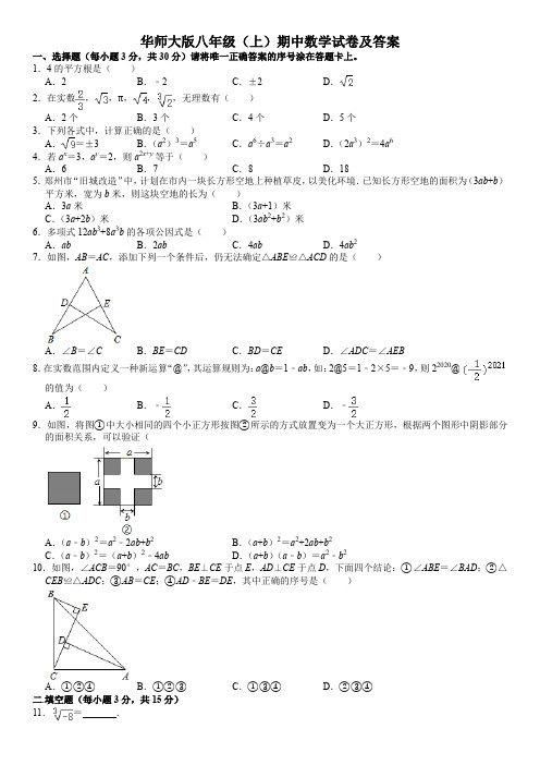 华师大版八年级(上)期中数学试卷及答案