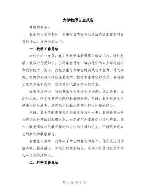 大学教师自查报告