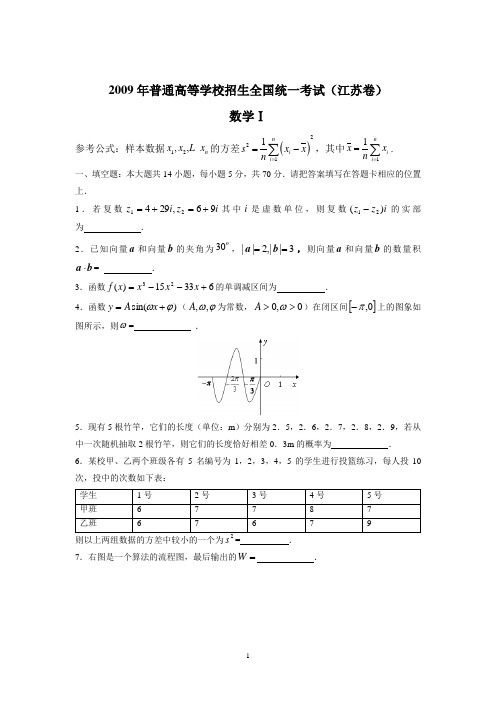 mjt-2009年普通高等学校招生全国统一考试(江苏卷)试题及点评