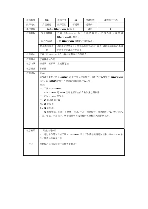 中等职业学校中职备课教案：对Adobe Illustrator CC的基础认识与学习