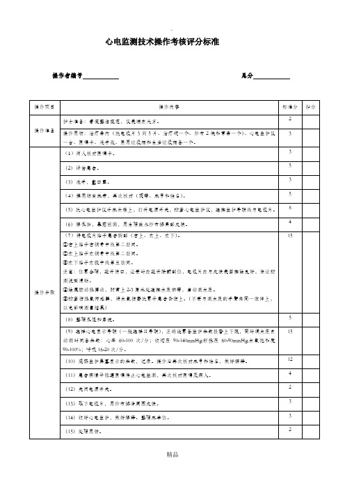 心电监测技术操作考核评分